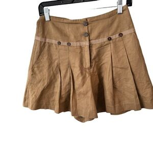 Mathew Williamson Women’s Pleated Shorts Dark Tan Linen Blend Pockets Sz 2 NWOT